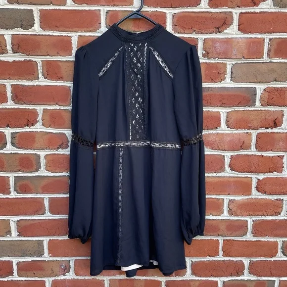 Express | Dresses | Express Black And Tan Lace High Neck Long Sleeve Dress  | Poshmark